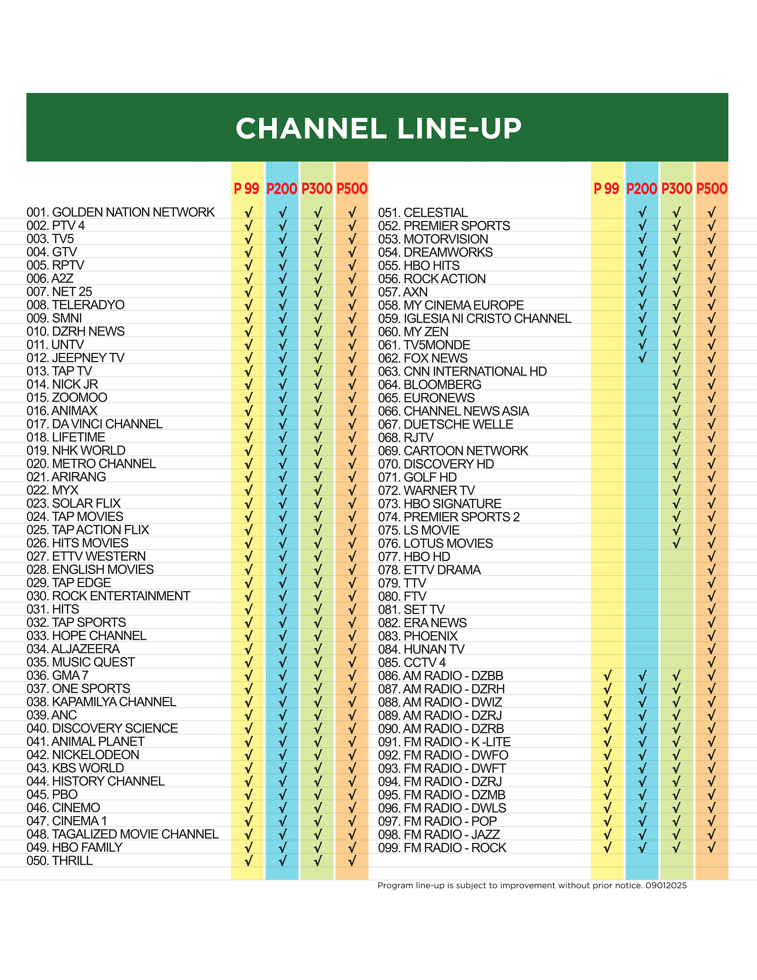 Channel Lineup